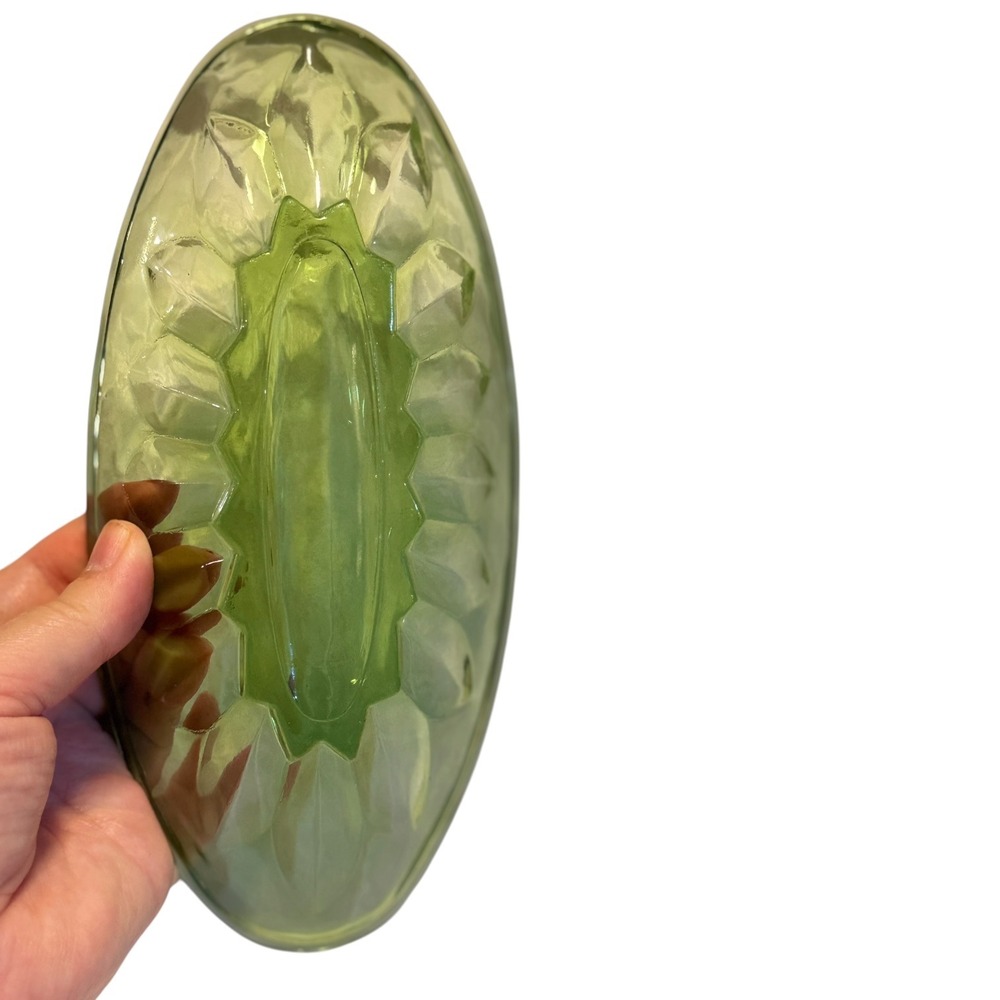 Vintage Avocado Green Glass Oval Relish Dishes Set of 3 MCM Retro Serveware - Picture 9 of 12